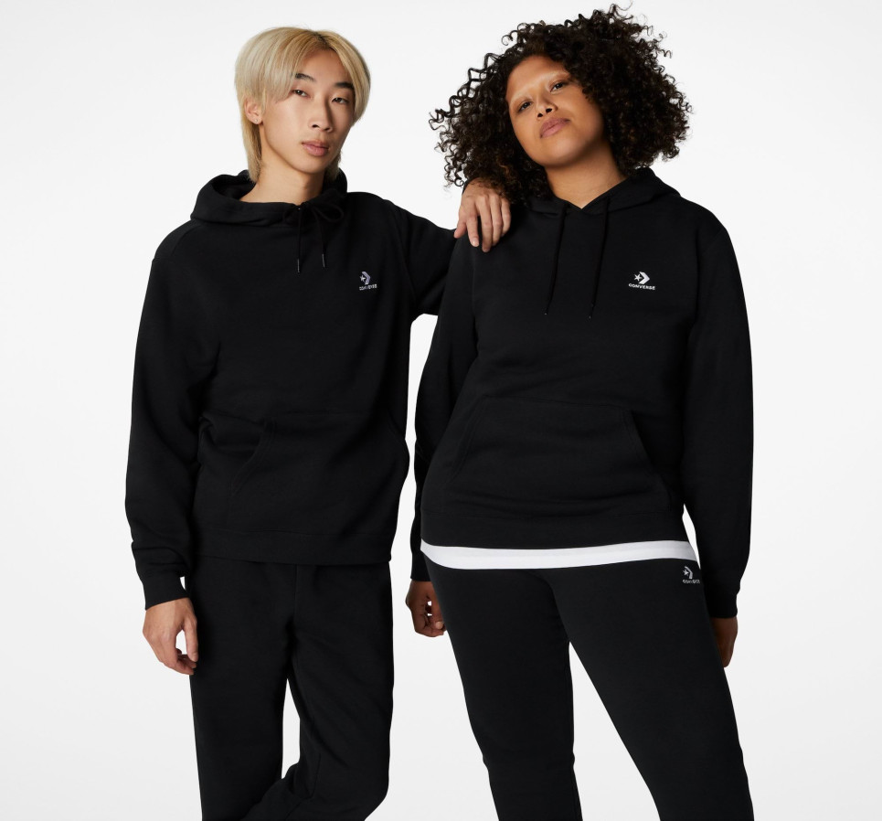Converse Go-To Embroidered Star Chevron Brushed Back Fleece Hoodie-Black-M