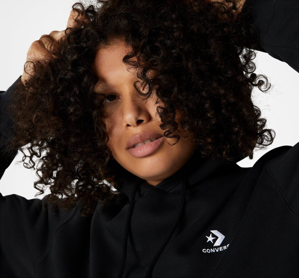 Converse Go-To Embroidered Star Chevron Brushed Back Fleece Hoodie-Black-M