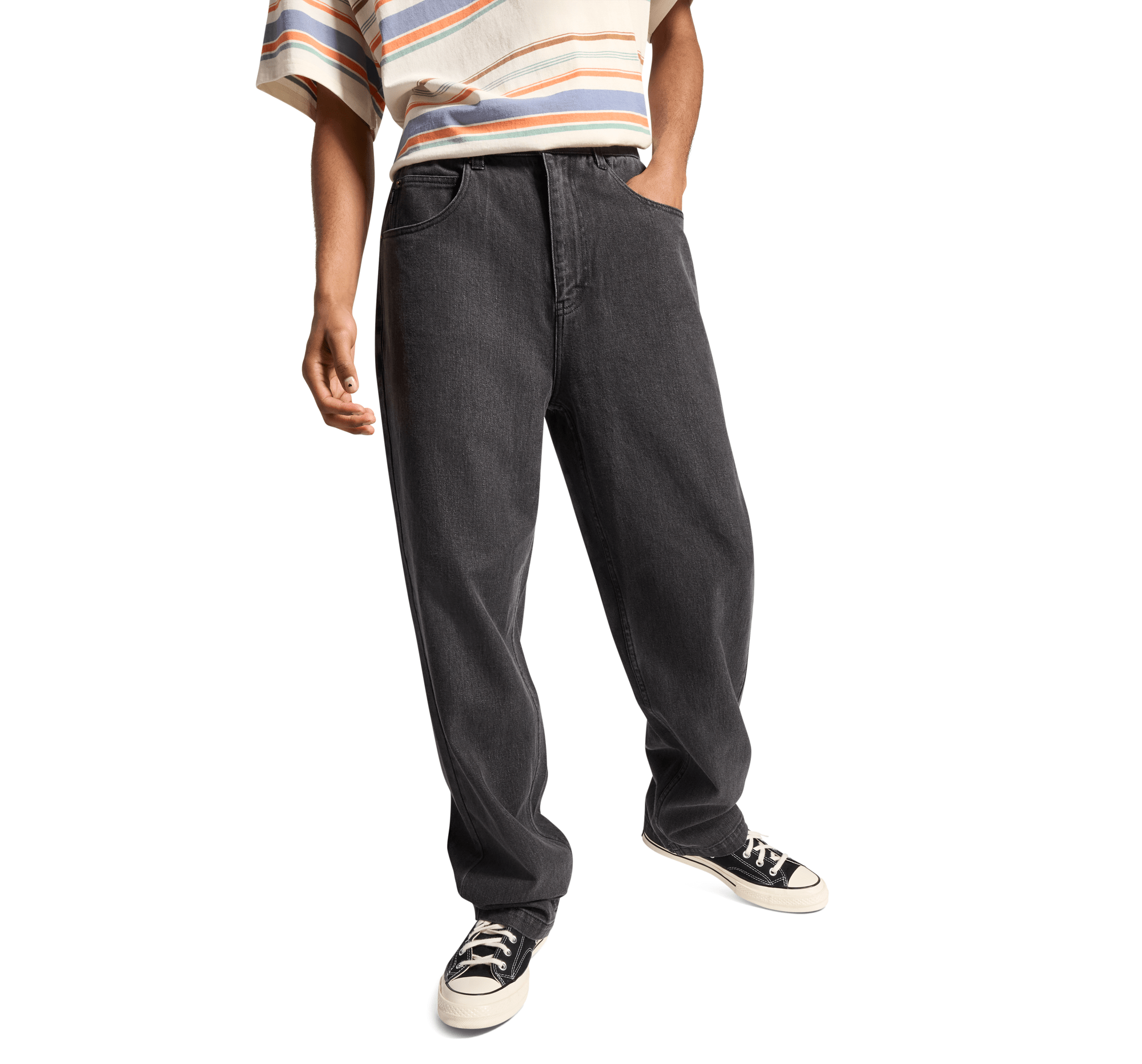 Open Hem Baggy Denim Pants