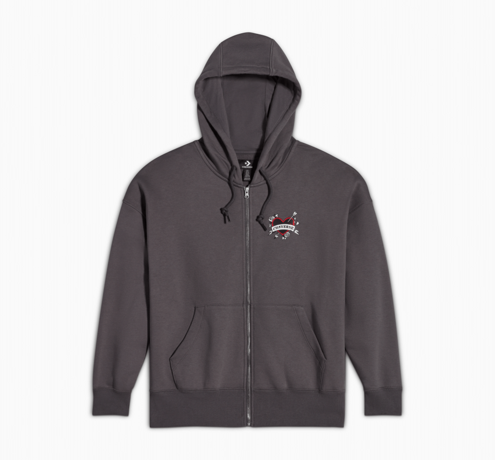 Heart Tattoo Full-Zip Oversized Hoodie