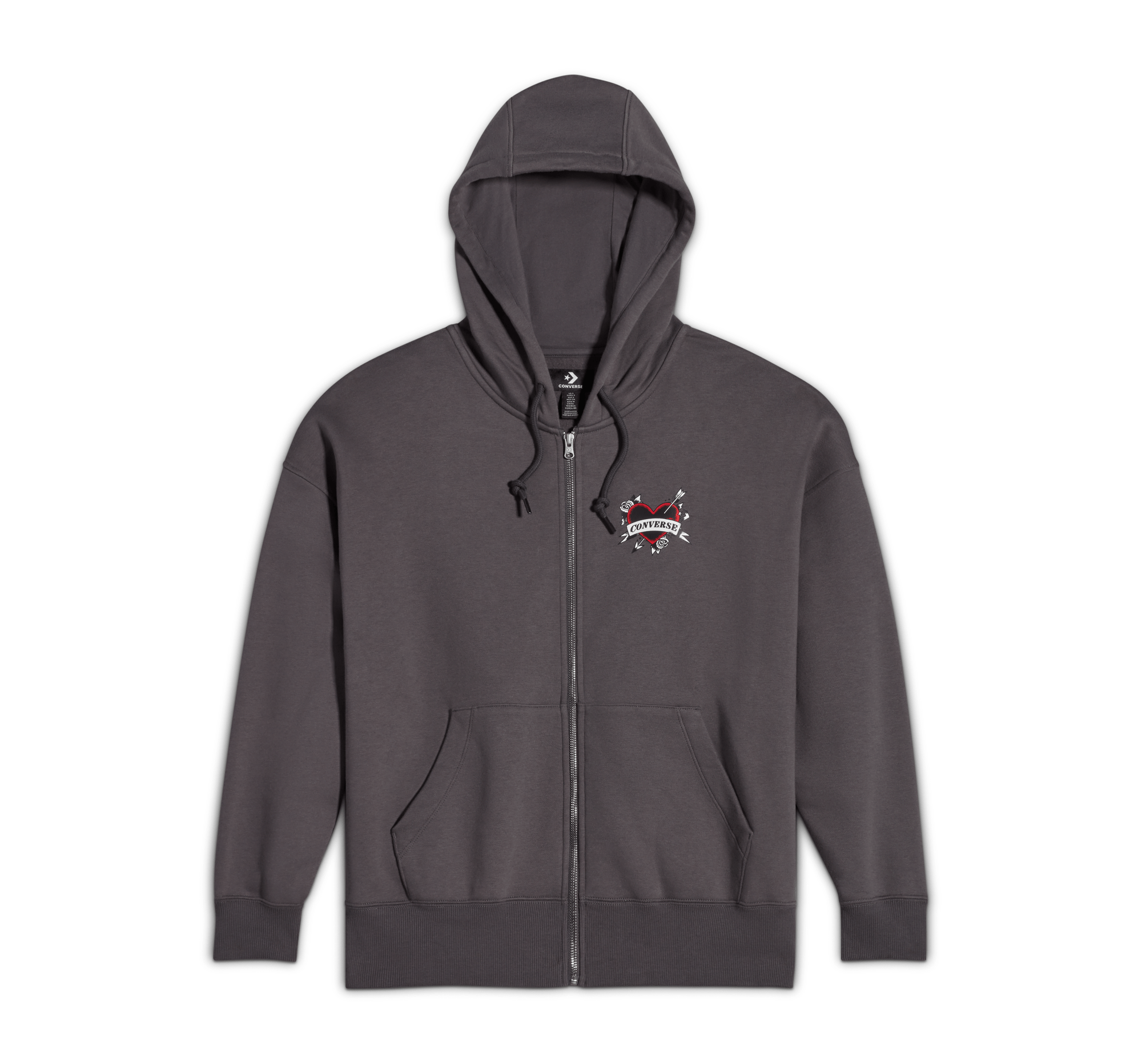 Heart Tattoo Full-Zip Oversized Hoodie