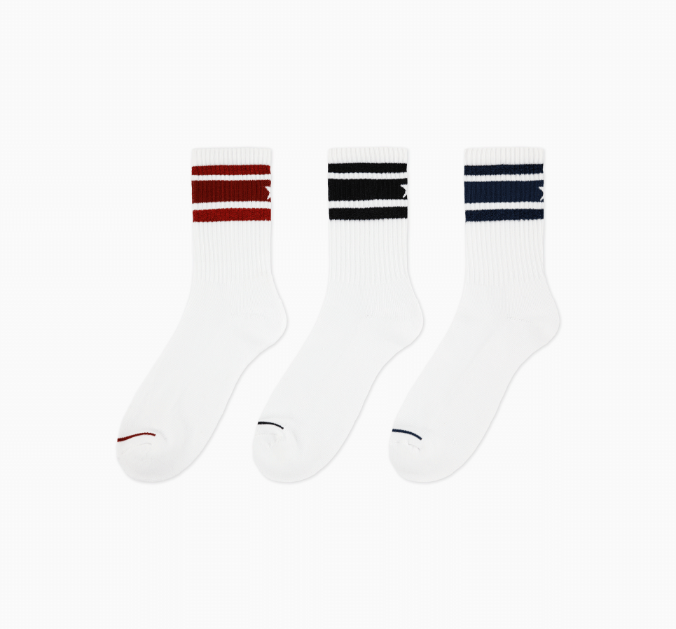 3-Pack High Shine Stripe Half Crew Socks